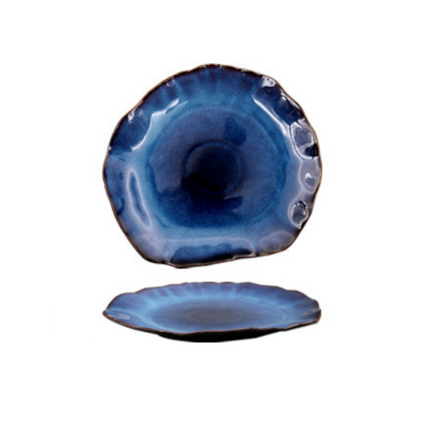 Deep Blue Irregular Japanese Style Handmade Ceramic Dinnerware Set Plates