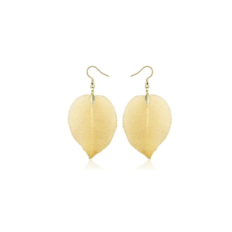 Veile Studios Delicate Filigree Leaf Drop Leaves Studs Long Dangle Gold Earrings