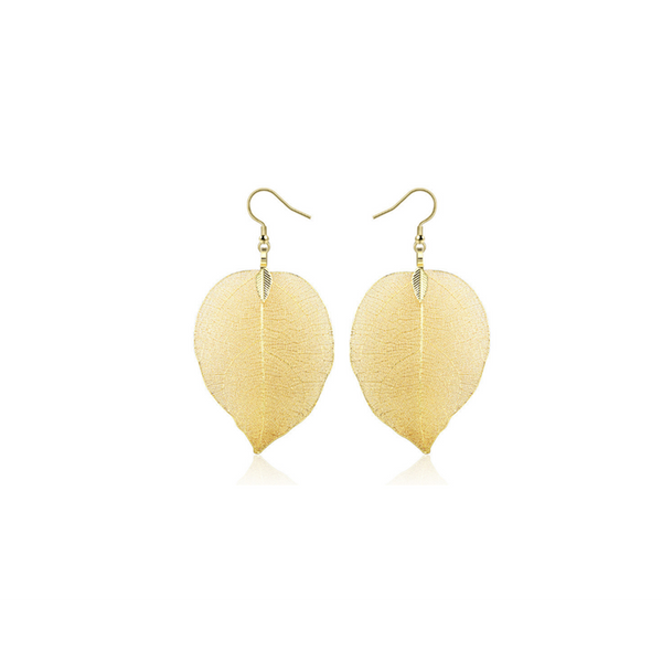 Veile Studios Delicate Filigree Leaf Drop Leaves Studs Long Dangle Gold Earrings