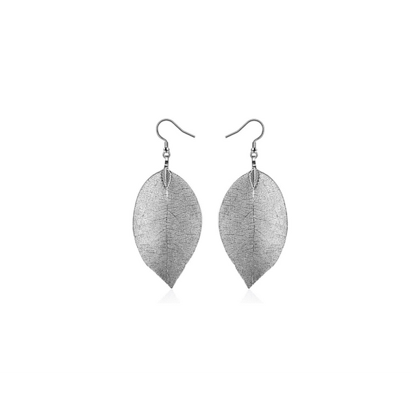 Veile Studios Delicate Filigree Leaf Drop Leaves Studs Long Dangle Gun Black Earrings