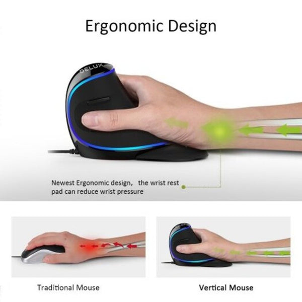 M618 Plus Ergonomic Vertical Wired Mouse Buttons 1600 Dpi Blue Led Light Computer Mice Black Mice Trackballs & Touchpads