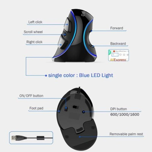 M618 Plus Ergonomic Vertical Wired Mouse Buttons 1600 Dpi Blue Led Light Computer Mice Black Mice Trackballs & Touchpads