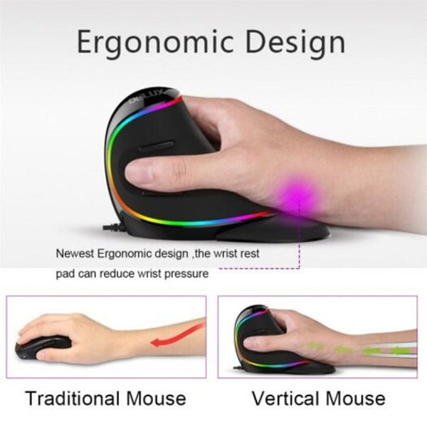 M618 Plus Rgb Wired Vertical Mouse Ergonomic 4000 Dpi Optical Wrist Rest Wireless Black Mice Trackballs & Touchpads