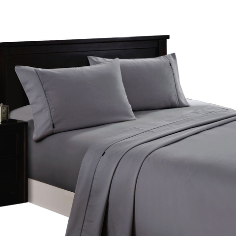 Sheets Deluxe Linen 1200Tc Cotton Rich Sheet Set Charcoal King Single