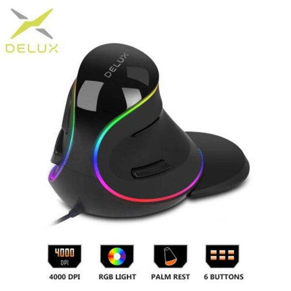 Deluxergonomic Vertical Mouse 6 Buttons 4000 Dpi Optical Computer With Removable Palm Rest Black Mice Trackballs & Touchpads