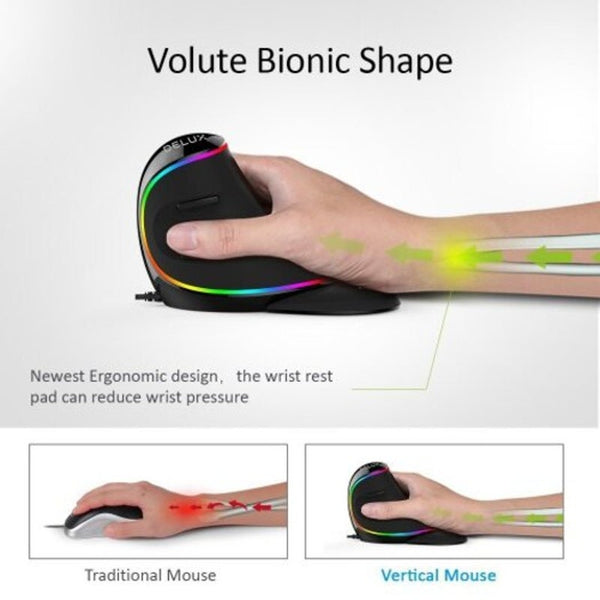 Deluxergonomic Vertical Mouse 6 Buttons 4000 Dpi Optical Computer With Removable Palm Rest Black Mice Trackballs & Touchpads