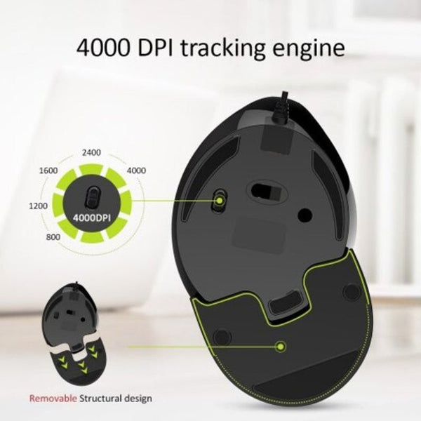 Deluxergonomic Vertical Mouse 6 Buttons 4000 Dpi Optical Computer With Removable Palm Rest Black Mice Trackballs & Touchpads