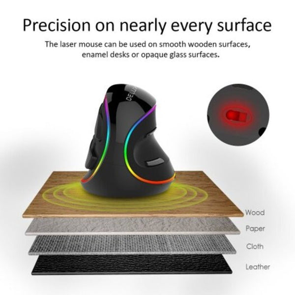 Deluxergonomic Vertical Mouse 6 Buttons 4000 Dpi Optical Computer With Removable Palm Rest Black Mice Trackballs & Touchpads