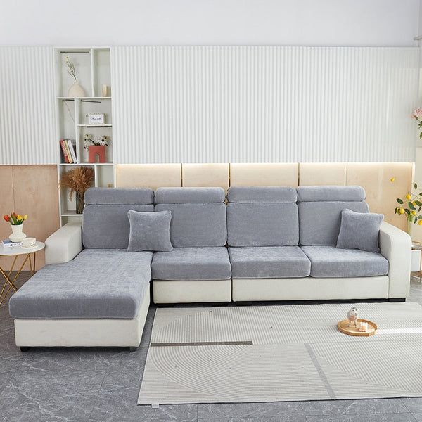 Sofa Cover Pastel Blue L Shape Polyester Chenille Thick Stretchable Slipcovers