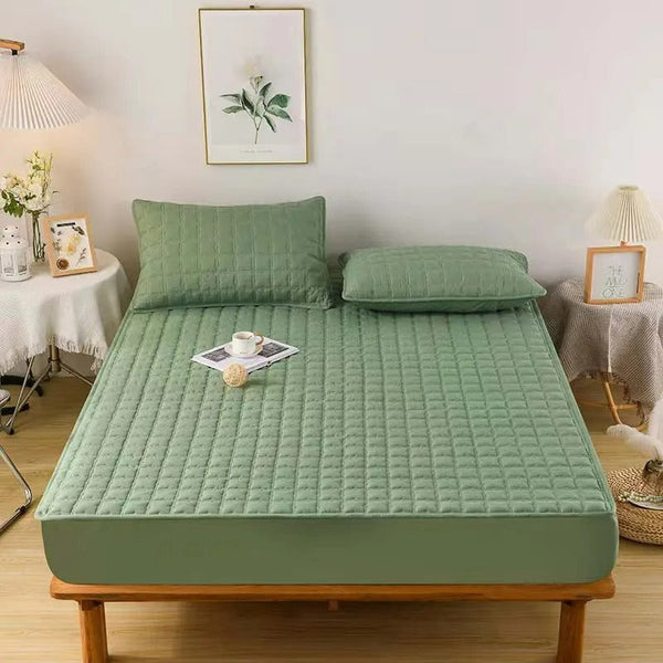 Mattress Cover Green Double Size Waterproof Quilted Fitted Bed Sheet Sheets