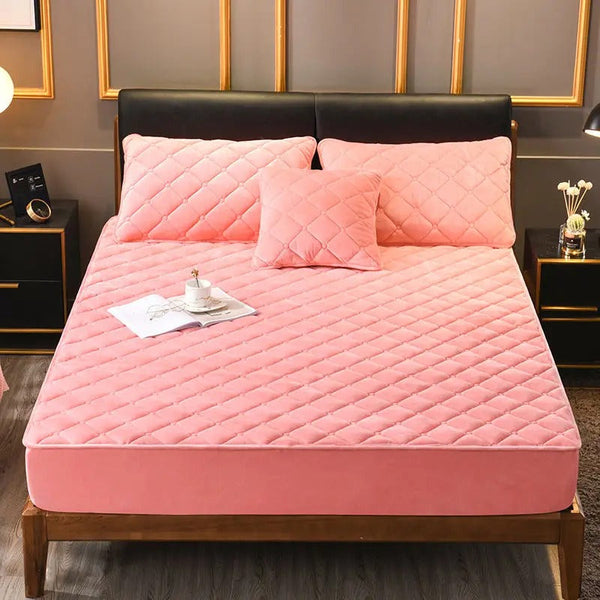 Mattress Cover Pink 100X200 Centimetre Crystal Velvet Quilted Plush Bed Sheet Mattress Toppers & Protectors
