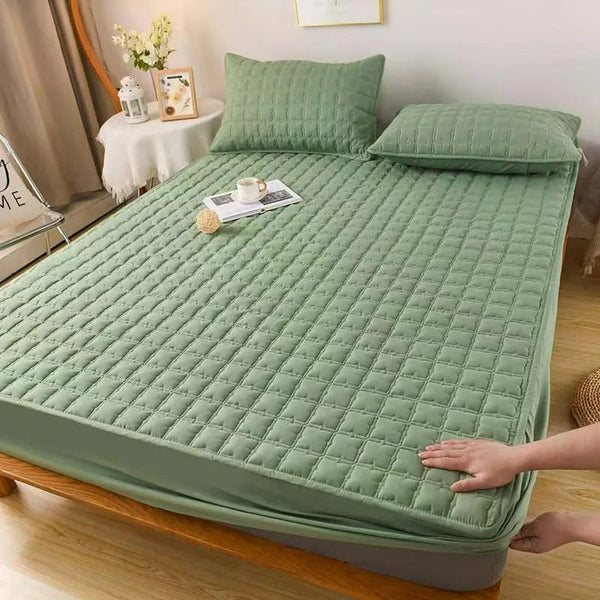 Mattress Cover Green Double Size Waterproof Quilted Fitted Bed Sheet Sheets