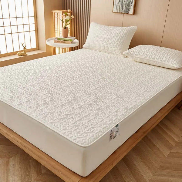 Mattress Cover Beige Double Size Pure Cotton Soft Quilted Protector Mattress Toppers & Protectors