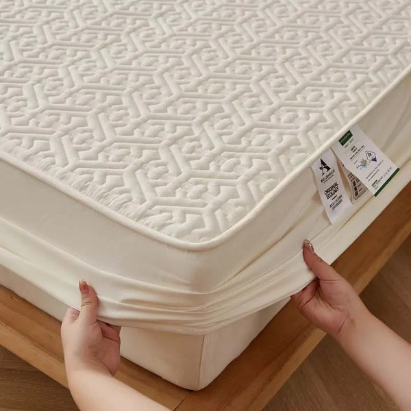 Mattress Cover Beige Double Size Pure Cotton Soft Quilted Protector Mattress Toppers & Protectors