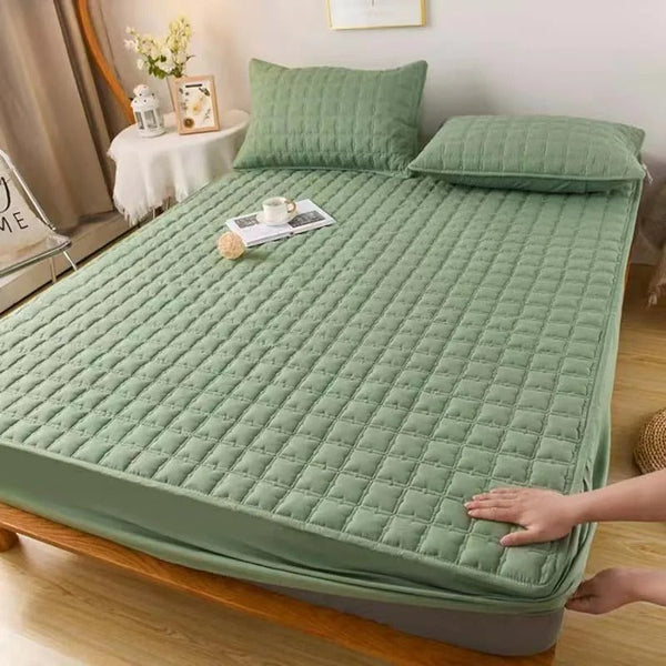 Mattress Cover Green Waterproof Quilted Fitted Bed Sheet 100Cm X 200Cm Sheets
