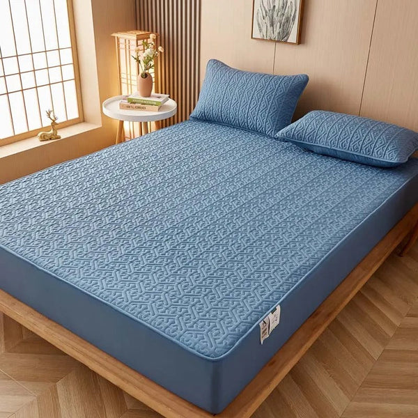 Mattress Cover Blue Double Size Pure Cotton Soft Quilted Bed Sheet Protector Mattress Toppers & Protectors