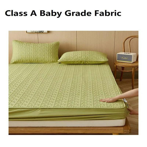 Mattress Cover Green Double Size Pure Cotton Soft Quilted Bed Sheet Protector Mattress Toppers & Protectors