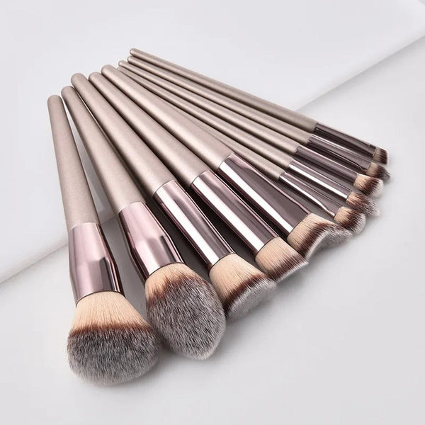 10 Pieces Champagne Makeup Set Foundation Powder Blush Eyeshadow Concealer Brushes