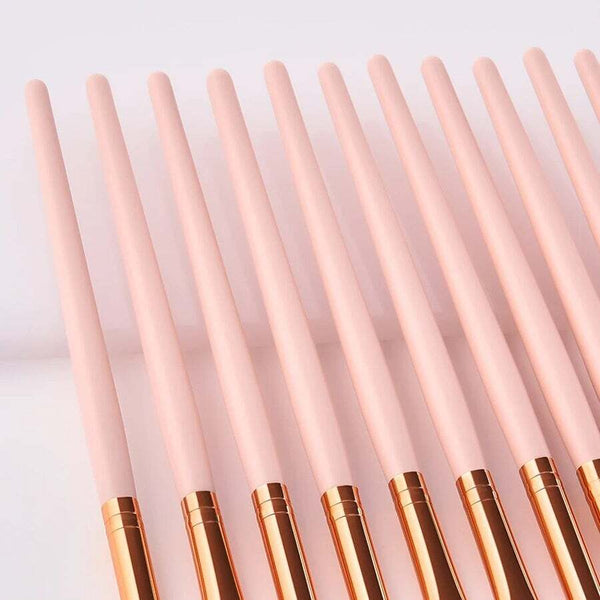 11 Pieces Pvc Pink Gold Wood Eyes Makeup Set Eyeshadow Eyebrow Lip Professional Brushes