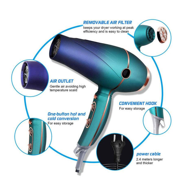 2000W Hair Dryer Salon Negative Ionic Blow Diffuser Nozzle Speed 3 Heat Settings Hair Dryers