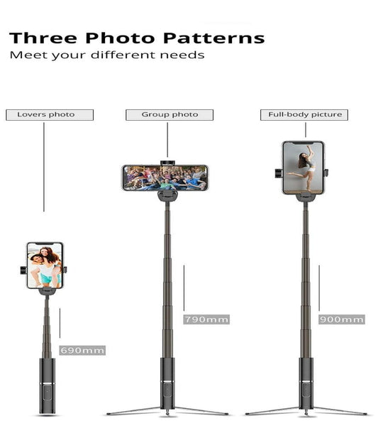 3 In 1 Extendable Black Wireless Bluetooth Selfie Stick Selfie Sticks