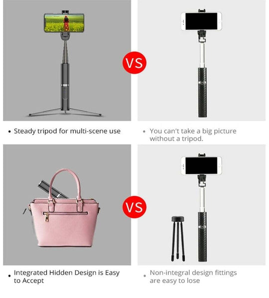 3 In 1 Extendable Black Wireless Bluetooth Selfie Stick Selfie Sticks