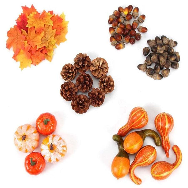 86 Pcs Halloween Simulation Acorn Artificial Pumpkins Pine Cones Maple Leaves Decorative Fruit & Vegetables