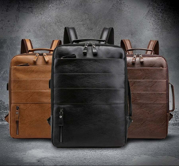 Business For Men Waterproof Pu Leather Laptop Bag Large Capacity Usb Charging Rucksack Male Fashion Bagpack Backpacks