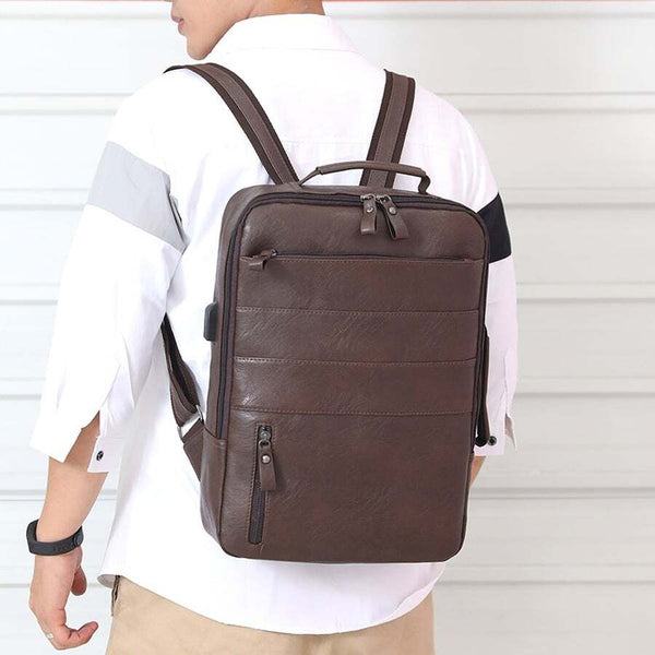 Business For Men Waterproof Pu Leather Laptop Bag Large Capacity Usb Charging Rucksack Male Fashion Bagpack Backpacks