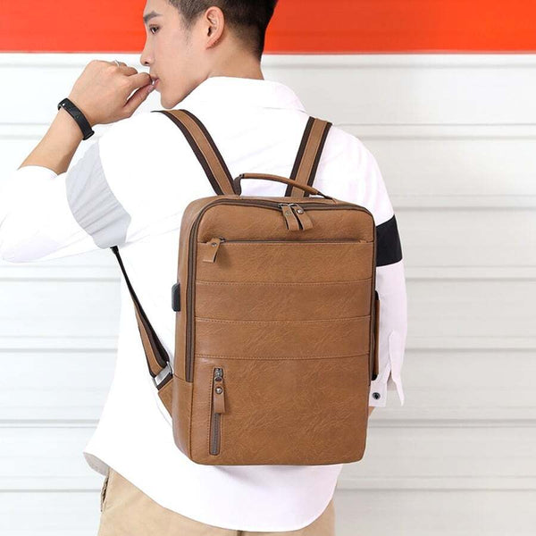 Business For Men Waterproof Pu Leather Laptop Bag Large Capacity Usb Charging Rucksack Male Fashion Bagpack Backpacks