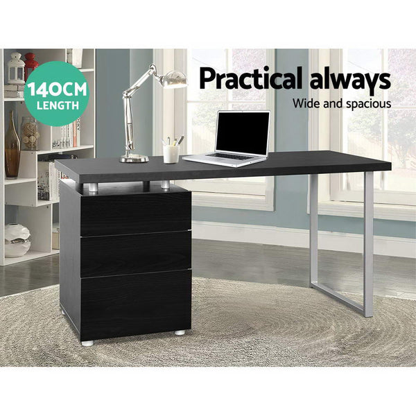 Artiss Metal Desk With 3 Drawers Black Home Office Desks