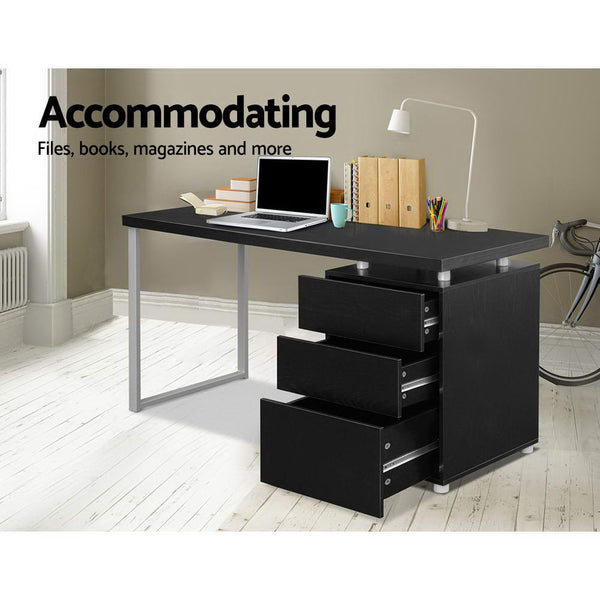 Artiss Metal Desk With 3 Drawers Black Home Office Desks