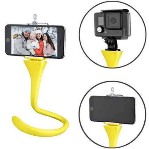 Desktop Bedside Car Bicycle Flexible Phone Holder Bracket Folding Caterpillars Snake Shape For Live Selfie Yellow
