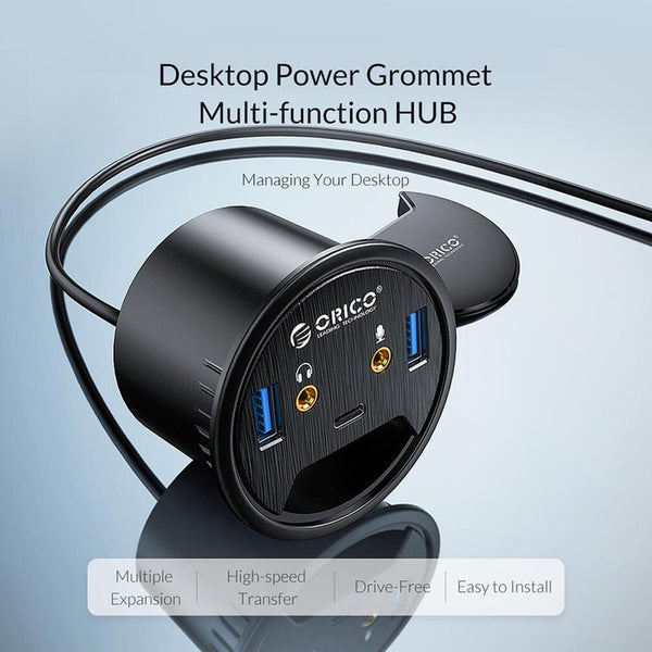Desktop Grommet Usb3.0 Hub Type A C Audio Port Dongle Splitter Adapter