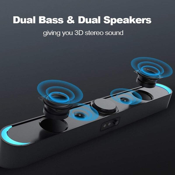 Speakers Desktop V 198 Usb Powered Sound Bar Computer With Led Lights 3.5Mm Audio Mic Plug Wired Soundbar For Pc Cellphone Tablets Laptop White Comput