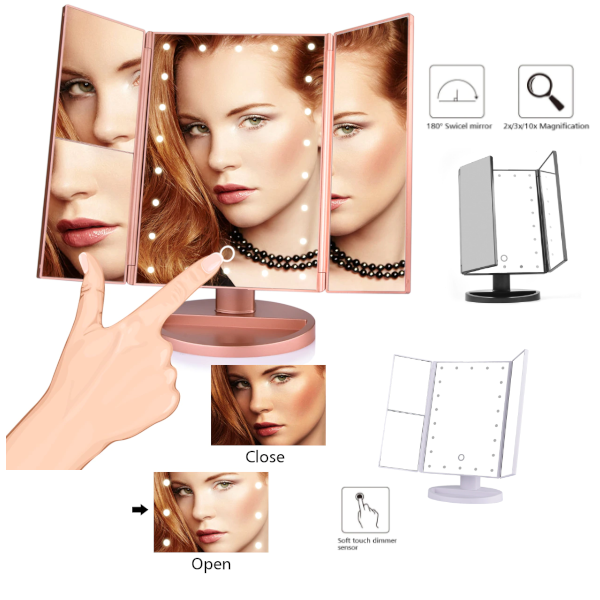 Desktop Rotating Folding Led Touch Screen 22 Light Makeup Magnifying Mirror