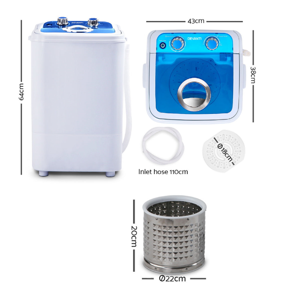 Devanti 4.6Kg Mini Portable Washing Machine Washing Machines