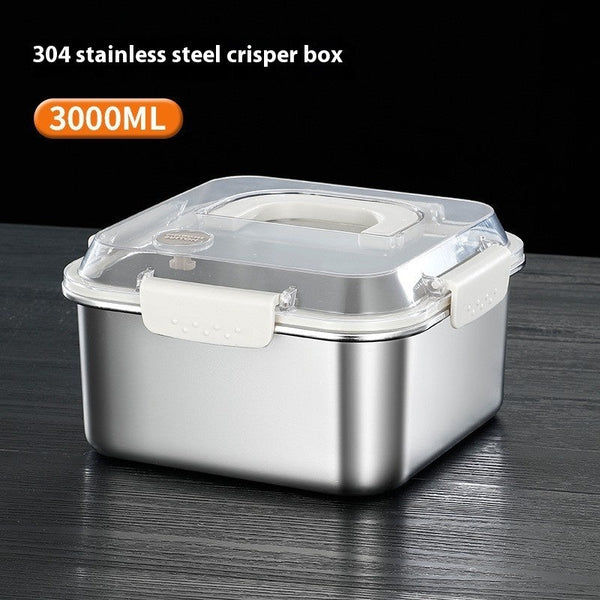 Lunchboxes 304 Stainless Steel Crisper Square Lunch Box With Handle For Kitchen Storage