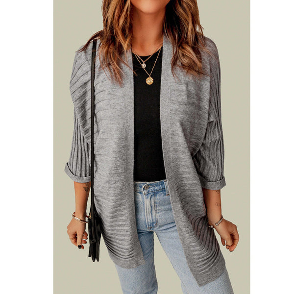 Gray Ribbed Open Front Knit Cardigan Xl Jumpers & Cardigans