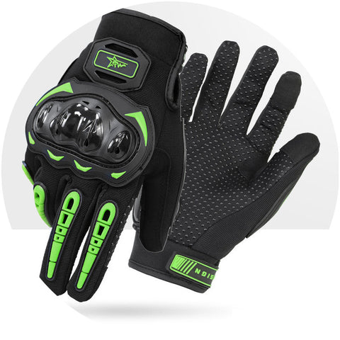 Size L Green And Black Protective Motorcycle Riding Hard Knuckle Armour & Touchscreen Fingertips Gloves