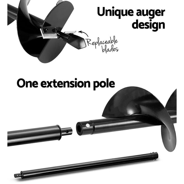 Giantz 92Cc Post Hole Digger 200Mm Petrol Drill Extension Auger Bits Post Hole Diggers & Augers