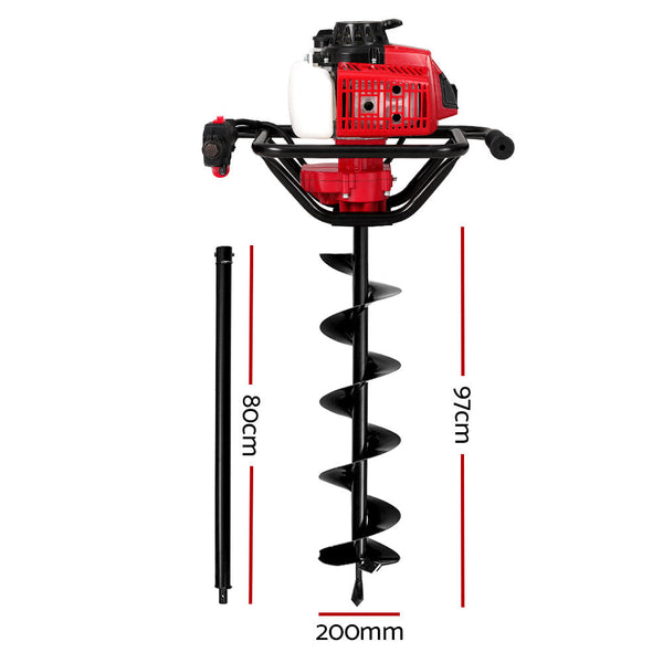 Giantz 80Cc Post Hole Digger 200Mm Petrol Drill Extension Auger Bits Post Hole Diggers & Augers