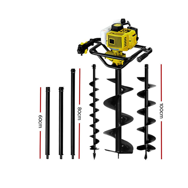 Giantz Post Hole Digger 92Cc Petrol Auger Diggers Drill Borer Fence Earth Power Post Hole Diggers & Augers