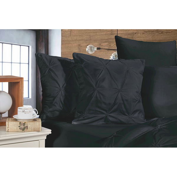 Fabric Fantastic Diamond Pintuck Premium Ultra Soft 2 Pack Black Cushion Covers
