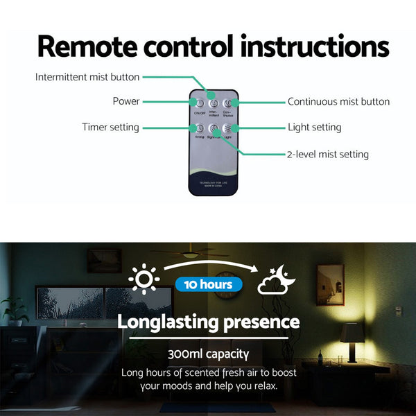 Devanti 300Ml 4 In 1 Aroma Diffuser Light Wood Diffusers