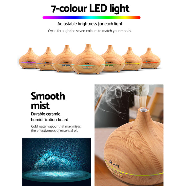 Devanti 300Ml 4 In 1 Aroma Diffuser Light Wood Diffusers