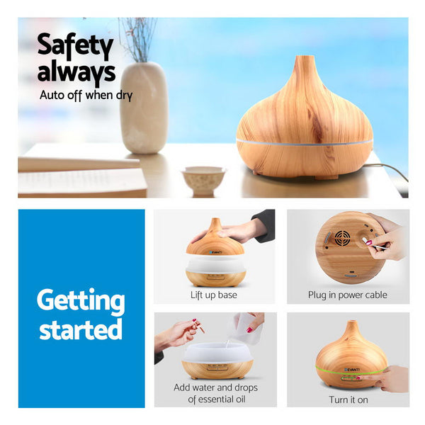 Devanti 300Ml 4 In 1 Aroma Diffuser Light Wood Diffusers