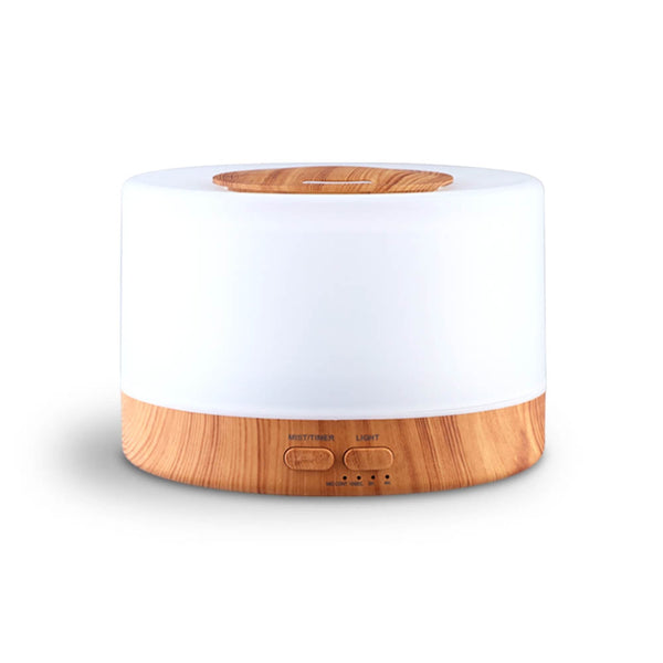Devanti Aroma Diffuser Aromatherapy Led Night Light Air Humidifier Purifier Round Wood Grain 500Ml Remote Control Humidifiers