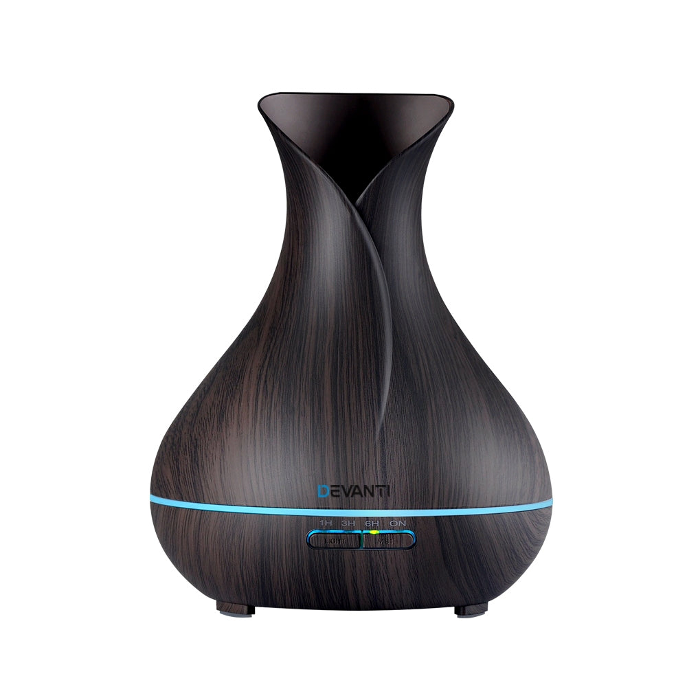 Devanti 400Ml In 1 Aroma Diffuser With Remote Control Dark Wood Diffusers