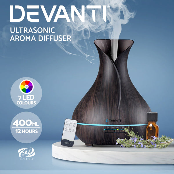 Devanti 400Ml In 1 Aroma Diffuser With Remote Control Dark Wood Diffusers